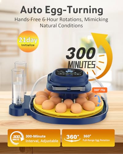Egg Incubators for Hatching Eggs, Temperature & Humidity Control, Automatic Egg Turning for Hatch Chicken Duck Quail Pigeon Pheasant Partridge Home Classroom Lab with Water Bottle&Air Vent, 18 Eggs