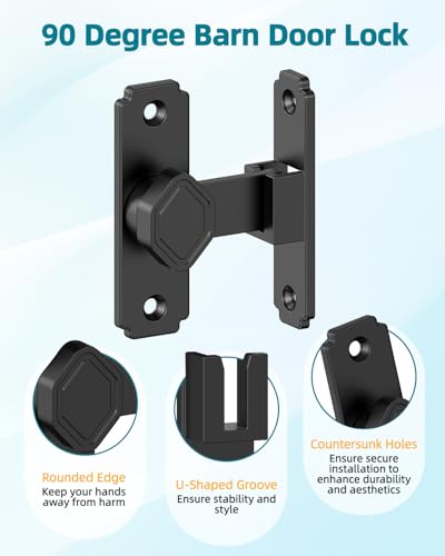 90 Degree Barn Door Lock, Small Sliding Barn Door Latches, Rust-Proof Sliding Gate Latch Lock for Garden, Bathroom, Cabinet, Pet Cage, Window, Shed (Black-1PC) - color: Black-1PC