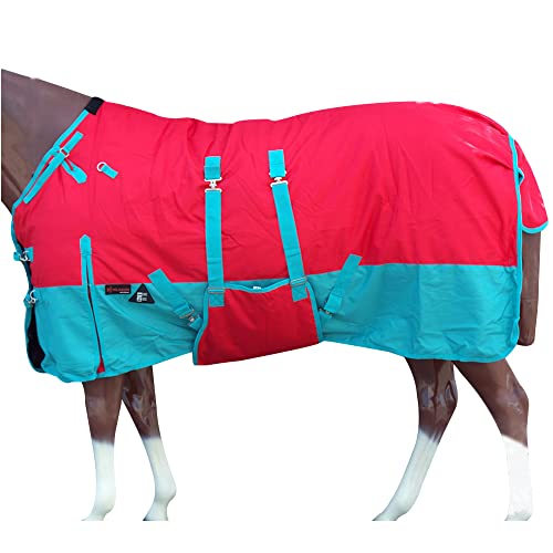 HILASON 1200D Winter Waterproof Poly Horse Blanket Belly Wrap | Turnout Blankets for Horses - color: Red Turquoise, size: 69 In