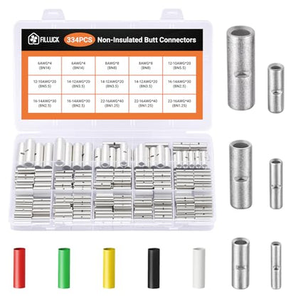 474 PCS-Red Copper Non Insulated Butt Connectors Kits with Heat Shrink,22-6 AWG Uninsulated Butt Connector for Electrical Wiring