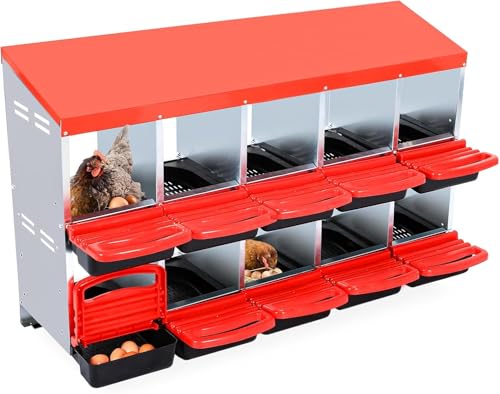 Chicken Nesting Boxes,10 Compartment Nesting Boxes for Laying Eggs,Wall Mount Poultry Roll Away Chicken Laying Boxes,Easy Egg Collection,Cleanable Pull Out Hen Roosting Boxes