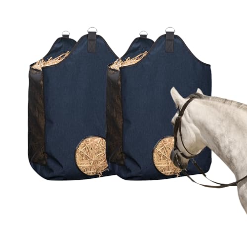 2 Pcs Hay Bags for Horse, Large Capacity Feeding Bag, Goat Hay Feeder, Hay Nets for Sheep, Open Feed Hole Hay Feeder for Slow Feeding - color: Blue