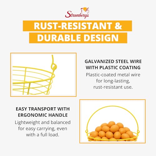 Extra Large Yellow Basket for Egg Collecting, Holds 15 Dozen Eggs, Metal Wire Holder for Farm Fresh Egg Collecting, Durable Poultry Supplies.