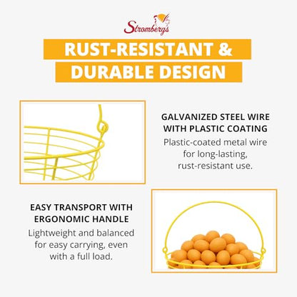 Extra Large Yellow Basket for Egg Collecting, Holds 15 Dozen Eggs, Metal Wire Holder for Farm Fresh Egg Collecting, Durable Poultry Supplies.