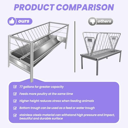 Stainless Steel Goat Hay Feeder, Pasture Hay Feeder 77 Gallon, High Capacity Two and One Feed Horse Hay Feeder, Suitable for Farm Feeding Goats, Calves, Cows, Horses(59in×19.6in×33.4in