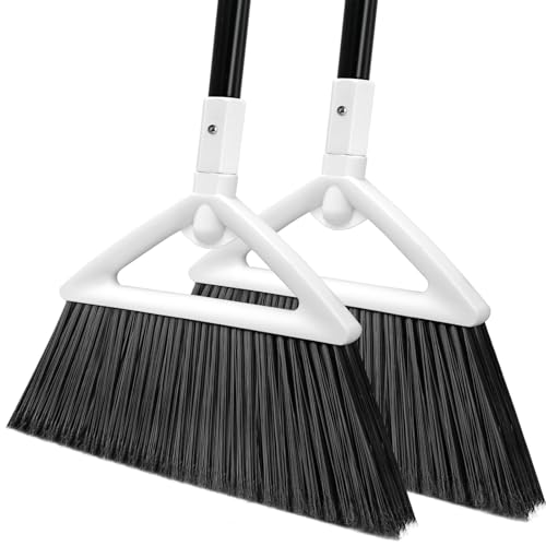 Heavy Duty Angle Broom 2 Pack - White Broom for Outdoor & Indoor, Garage, Driveway, Sidewalk, Kitchen & More, Long Handle - color: 2pack White