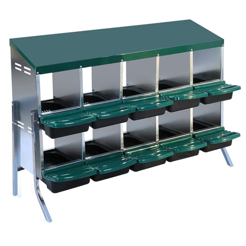 Chicken Nesting Box,Nesting Boxes for Chickens,Roll Away Nesting Boxes,10 Hole 2 Layer Hen Nest Boxes with Legs,Chicken Nesting Boxes,Easy Egg Collection,Cleanable Pull Out Hen Roosting Boxes - color: Green, size: 10 Holes With Stand