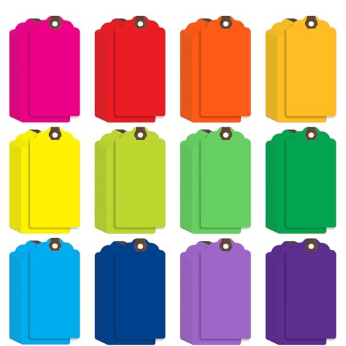 Outus 480 Pcs Manila Tags Rainbow Colors Gift Tags with String Attached Shipping Luggage Paper Tag Hanging Price Label for Christmas DIY Crafts Gift Holiday Party Favors - size: 2 3/4" X 1 3/8"