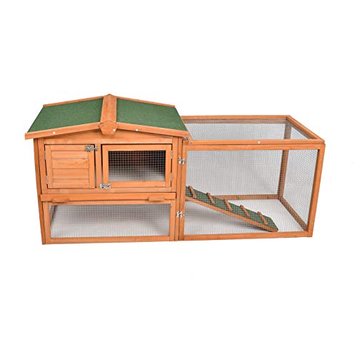 GOJOOASIS 60" Chicken Coop Outdoor Wooden Rabbit Hutch Poultry Cage with Run & Wire Fence for Backyard - size: C