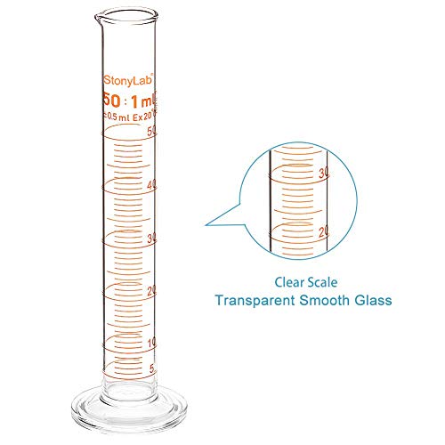 stonylab 1-Pack Graduated Cylinder, Borosilicate Glass 50 ml Heavy Wall Graduated Glass Measuring Cylinder - size: 50 ml