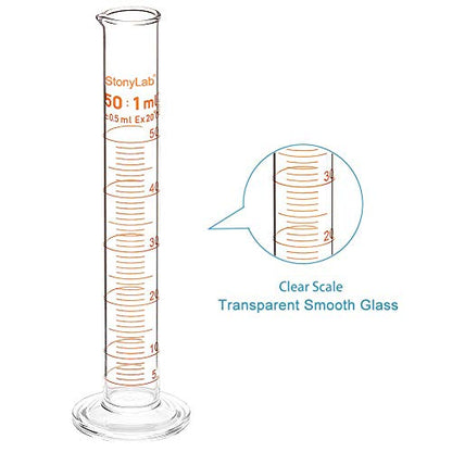 stonylab 1-Pack Graduated Cylinder, Borosilicate Glass 50 ml Heavy Wall Graduated Glass Measuring Cylinder - size: 50 ml