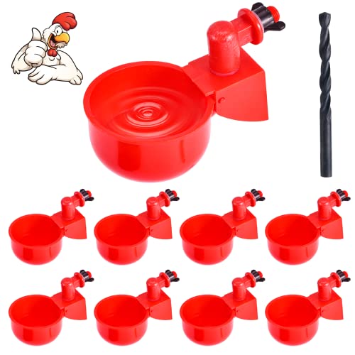 Chicken Waterer, DIY Chicken Water Feeder for Poultry Automatic Chicken Water Cups Gravity Filling Poultry Waterer with Hole Saw for Buckets Boxes Troughs (9 Pack)
