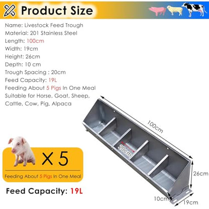 2-in-1 Livestock Feed Trough with Multiple Compartments for Efficient Feeding in Swine Farms, Sheep Pens, and Horse Stables – Durable and Versatile Animal Feeder - size: 100cm Long with 5 Bit