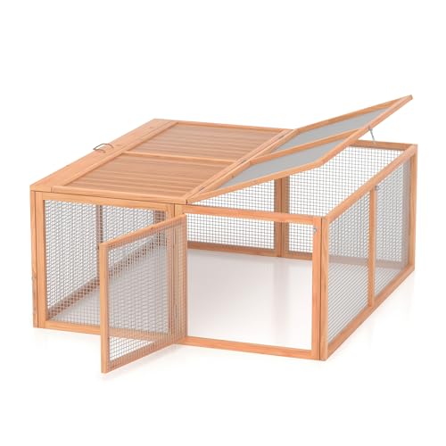 GOJOOASIS Wooden Chicken Coop Pen Folding Rabbit Run Portable Chicken Cages for Outside Chicken Enclosure Outdoor Duck Coop with 2 Accesses & Ventilating Wire for Garden Backyard (Wood) - color: Wood