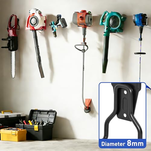 Heavy Duty Garden Power Tool Hanger, Garage Storage Utility Hooks with Storage Straps, Electric Tool Hooks, String Trimmer Hangers, Garden Tool Organizer, Weedeater Rack (1, Black) - color: Black-1