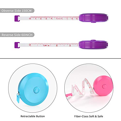 DiCUNO 60-Inch 1.5 Meter Soft and Retractable Tape Body Tailor Sewing Craft Cloth Dieting Measuring Tape (3 Pcs of Purple Sky-Blue Cherry-Pink with Soft Tape) - color: 3 Colors (Purple/Sky Blue/Pink)