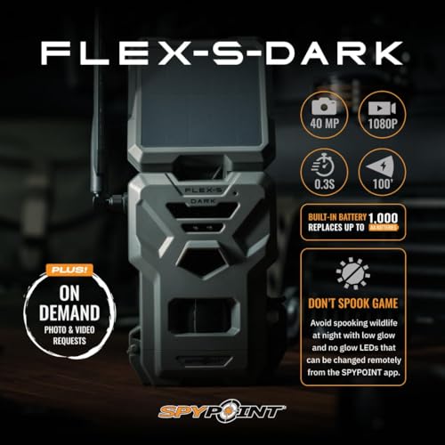 SPYPOINT Flex-S-Dark Ultimate Pack with SD Card + LIT-22 - Solar Cellular Trail Camera – Built-in Solar Panel, 40MP Photos, 1080p Videos + Sound, No-Glow Game Camera, Night Vision, Trail Cam - style: Ultimate Pack– 1 Camera (1 SD Card + 1