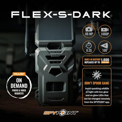 SPYPOINT Flex-S-Dark Ultimate Pack with SD Card + LIT-22 - Solar Cellular Trail Camera – Built-in Solar Panel, 40MP Photos, 1080p Videos + Sound, No-Glow Game Camera, Night Vision, Trail Cam - style: Ultimate Pack– 1 Camera (1 SD Card + 1