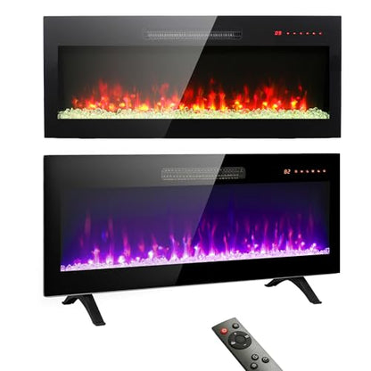 42" Electric Fireplace, Wall Fireplace Electric with Remote Control, 16 Adjustable Flame Colors, Freestanding/Wall Mounted/Recessed, 1400W Fireplace Insert Heater, Timer, Thermostat - size: 42 Inch Standard