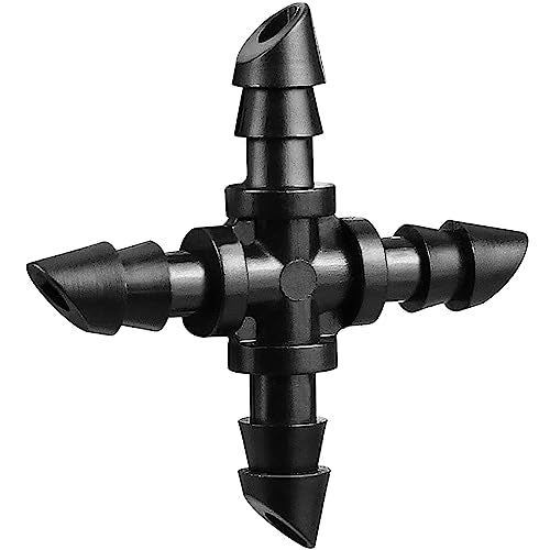 1/4" Drip Irrigation Cross Fittings, 45 Pieces Barbed 4-Way Cross Irrigation Parts for 1/4 Inch Drip Tubing, Drip Line 4-way Tee Connectors T Parts for Sprinkler Garden Lawn - size: 4/7mm Cross-40P