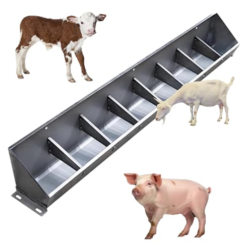 Livestock Feed Trough for Pigs, Sheep, Cattle - Heavy Duty Stainless Steel, Hanging Design with Sloped Opening for Easy Feeding - size: 59 inch Long with 8 Bit
