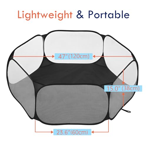 Pawaboo Small Animals Playpen, Waterproof Small Pet Cage Tent with Strong Steel Wire Frame, Portable Outdoor Yard Fence for Chick/Kitten/Puppy/Guinea Pig/Rabbits/Hamster/Chinchillas, Black - color: Black