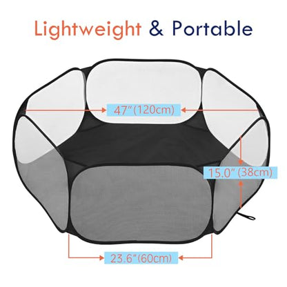 Pawaboo Small Animals Playpen, Waterproof Small Pet Cage Tent with Strong Steel Wire Frame, Portable Outdoor Yard Fence for Chick/Kitten/Puppy/Guinea Pig/Rabbits/Hamster/Chinchillas, Black - color: Black