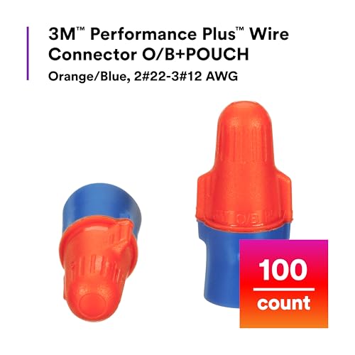 3M Performance Plus Wire Connector O/B+Pouch, 100/POUCH, 100 Units, Orange/Blue (Pack of 2) - size: 100 units (Pack of 2)