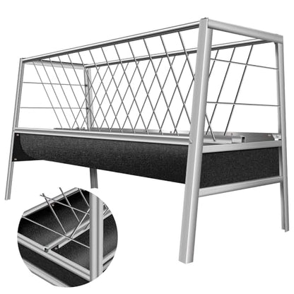 99 Gallon Pasture Hay Feeder, 2 in 1 Stainless Steel Goat Hay Feeder with Deeper Feeding Pan for Goat Sheep Horse, Detachable Livestock Feeder Ease of Assembly in Farm Outdoor (Black Rubber) - color: black rubber