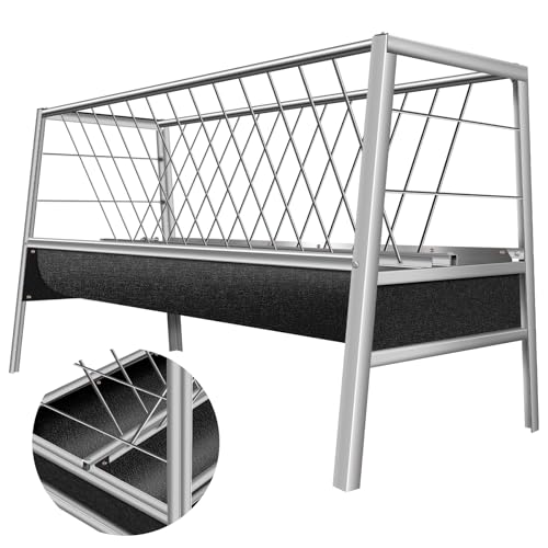 99 Gallon Pasture Hay Feeder, 2 in 1 Stainless Steel Goat Hay Feeder with Deeper Feeding Pan for Goat Sheep Horse, Detachable Livestock Feeder Ease of Assembly in Farm Outdoor (Black Rubber) - color: black rubber