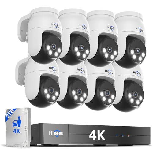 Hiseeu 4K PTZ Wired Security Camera System with 8 x 8MP IP67 CCTV Cameras,8MP DVR,360° Coverage,Smart Color Night Vision,Audio,Person/Vehicle Detection,2TB HDD for 24/7 Recording,Surveillance DVR Kit - color: Black PTZ 8 CH