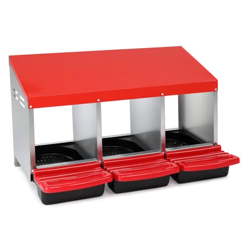 Chicken Nesting Boxes Plastic with Roll Away Egg,3 Compartment Roll Out Chicken Nest Box Egg Laying Box with Lid Cover,Rolling Egg Collection & Protection Chicken Coop for Up to 3 Hens,Red - color: Red, size: 31.9"L x 20.1"W x 18.5"H