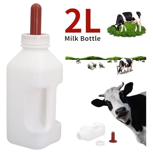 Screw Nipple Calf Feeding Device 2 Quart, Calf Feeding Bottle with Rubber Nipple & Cap, Handle Milk Pot Calf Feeding Supplies