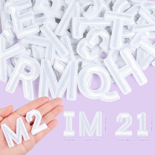 ASTARON 72 Pcs Iron on Letters and Numbers Patches, 1.5 Inch Letters A-Z Numbers 0-9 Embroidered Applique Patches Alphabet Cloth Patch for Clothes, Bags, Socks, Jeans, Hat, DIY Accessories(White) - color: White