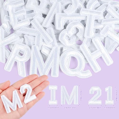 ASTARON 72 Pcs Iron on Letters and Numbers Patches, 1.5 Inch Letters A-Z Numbers 0-9 Embroidered Applique Patches Alphabet Cloth Patch for Clothes, Bags, Socks, Jeans, Hat, DIY Accessories(White) - color: White