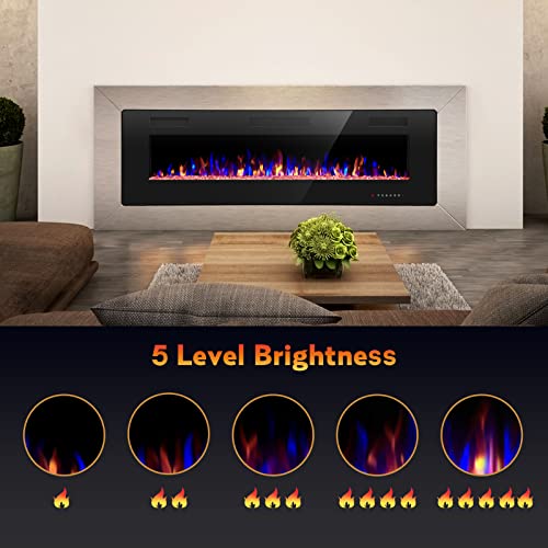 R.W.FLAME 36 inch Recessed and Wall Mounted Electric Fireplace, Ultra Thin ad Low Noise, Fit for 2 x 4 and 2 x 6 Stud, Remote Control with Timer,Touch Screen,Adjustable Flame Color and Speed - size: 36"