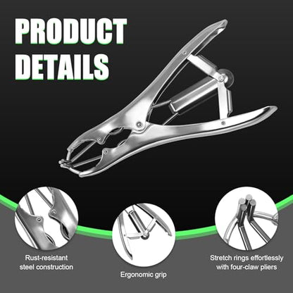 Goat Banding Kit, Stainless Steel Expander Tool with 200pcs 3-Size Rubber Bands & Expander Plier and Bands Kit for Humane Livestock Handling (Goats/Sheep/Calves/hog) - color: silver, size: Small