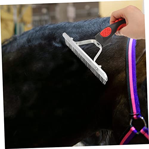 Kisangel Horse Grooming Comb with Ergonomic Non Slip Rubber Handle Durable Rake for Shedding and Mud Removal Boosting Horse Fur Cleaning and Red