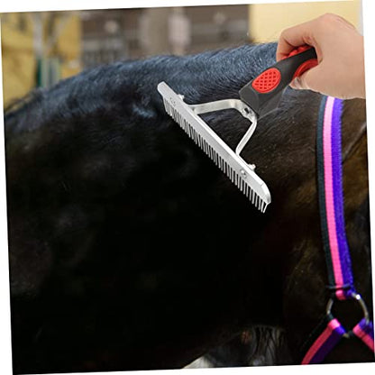 Kisangel Horse Grooming Comb with Ergonomic Non Slip Rubber Handle Durable Rake for Shedding and Mud Removal Boosting Horse Fur Cleaning and Red