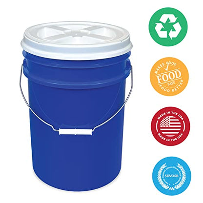 ePackageSupply 5 Gallon Bucket - Food Grade Bucket with Airtight Gamma Seal Screw-On Lid, BPA-Free, Heavy-Duty 90 Mil HDPE Plastic, Bulk Storage, Durable Container, Made in USA, Blue/White, 3 Packs - color: Blue/White, size: 3 Packs