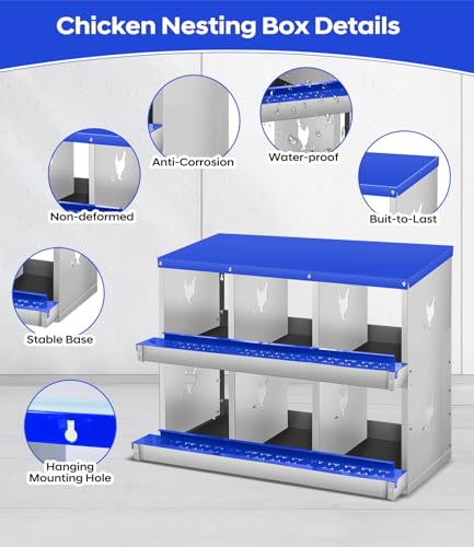 Chicken Nesting Box, 6 Compartment Metal Nesting Box,Wall Mount Chicken Nesting Boxes for Laying Eggs,Easy Egg Collection,6 Room Nest Boxes for Chickens - size: 6 Compartment Metal Nesting Box