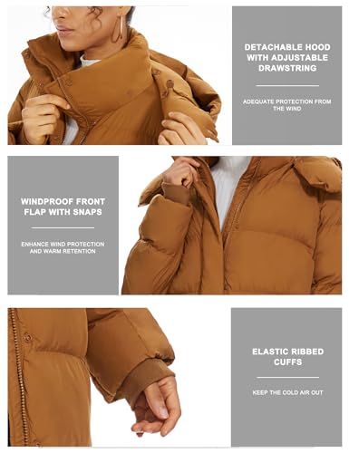 ROYAL MATRIX Women's Long Quilted Puffer Coat, Winter Warm Maxi Puffer Jacket with Detachable Hood - color: Brown, size: Small
