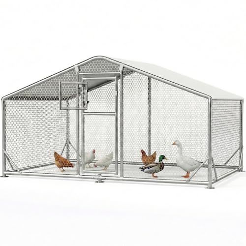 10x6.5FT Metal Chicken Coop, Dutch Door Chicken Run with Waterproof Cover and Chicken Wire, Walk in Chicken Coop for Hen House, Duck Coop and Rabbit Run - size: 1 Unit Coop Without Chicken Perch