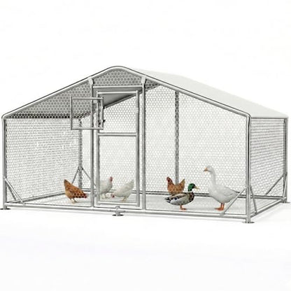 10x6.5FT Metal Chicken Coop, Dutch Door Chicken Run with Waterproof Cover and Chicken Wire, Walk in Chicken Coop for Hen House, Duck Coop and Rabbit Run - size: 1 Unit Coop Without Chicken Perch