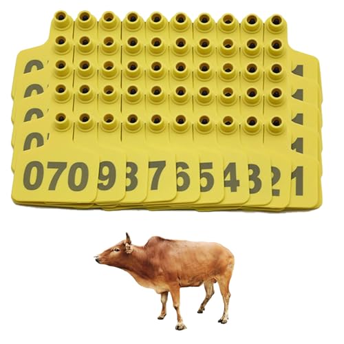 Cattle Ear Tags Livestock Ear Label with Number 001-100/101-200/201-300/301-400/401-500 for Cattle Goat Pigs Cow Animal Identification Ear Tags 401-500 Yellow - color: Yellow, size: 401-500