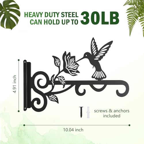 2-Pack Aesthetic Plant Hangers Outdoor – 10 Inch Metal Hanging Plant Bracket with Beautiful Hummingbird Pattern – Anti Rust Plant Hooks for Hanging Plants, Bird Feeder, Windchime, Lantern - size: 2 Pack