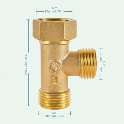 1/2" Brass Tee, Brass 3-Way Shower Diverter Valve, 1/2" Male x 1/2" Male x 1/2" Female Tee, 1/2" Tee for Shower Arm, Angle Valve, Bidet, and Sprayer Hose Applications - size: 1/2BT