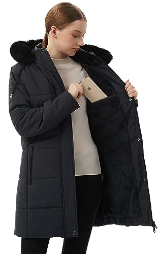 MOERDENG Women's Winter Puffer Coat Thicken Fleece Lined Down Jacket Waterproof Faux Fur Detachable Hooded Parka - color: Darkgrey, size: Medium