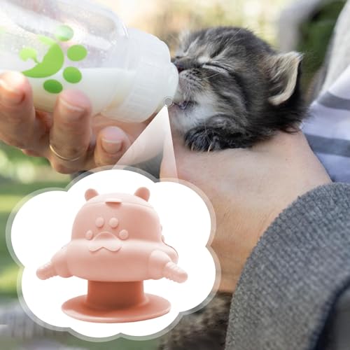 Puppy Feeder with Four Feeding Station Silicone Nursing Bottle Bowl Dispenser Soft Texture Device Suitable for Multiple Pets Breeders Home, Pink - color: Pink