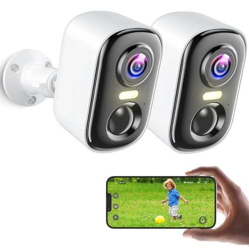 2K Security Cameras Wireless Outdoor, 2 Pack Battery Powered WiFi Cameras for Home Security with AI Motion Detection, Color Night Vision, Siren Alarm, 2-Way Talk, IP66 Waterproof, Cloud/SD Storage - color: White, size: 2 Pack Cam